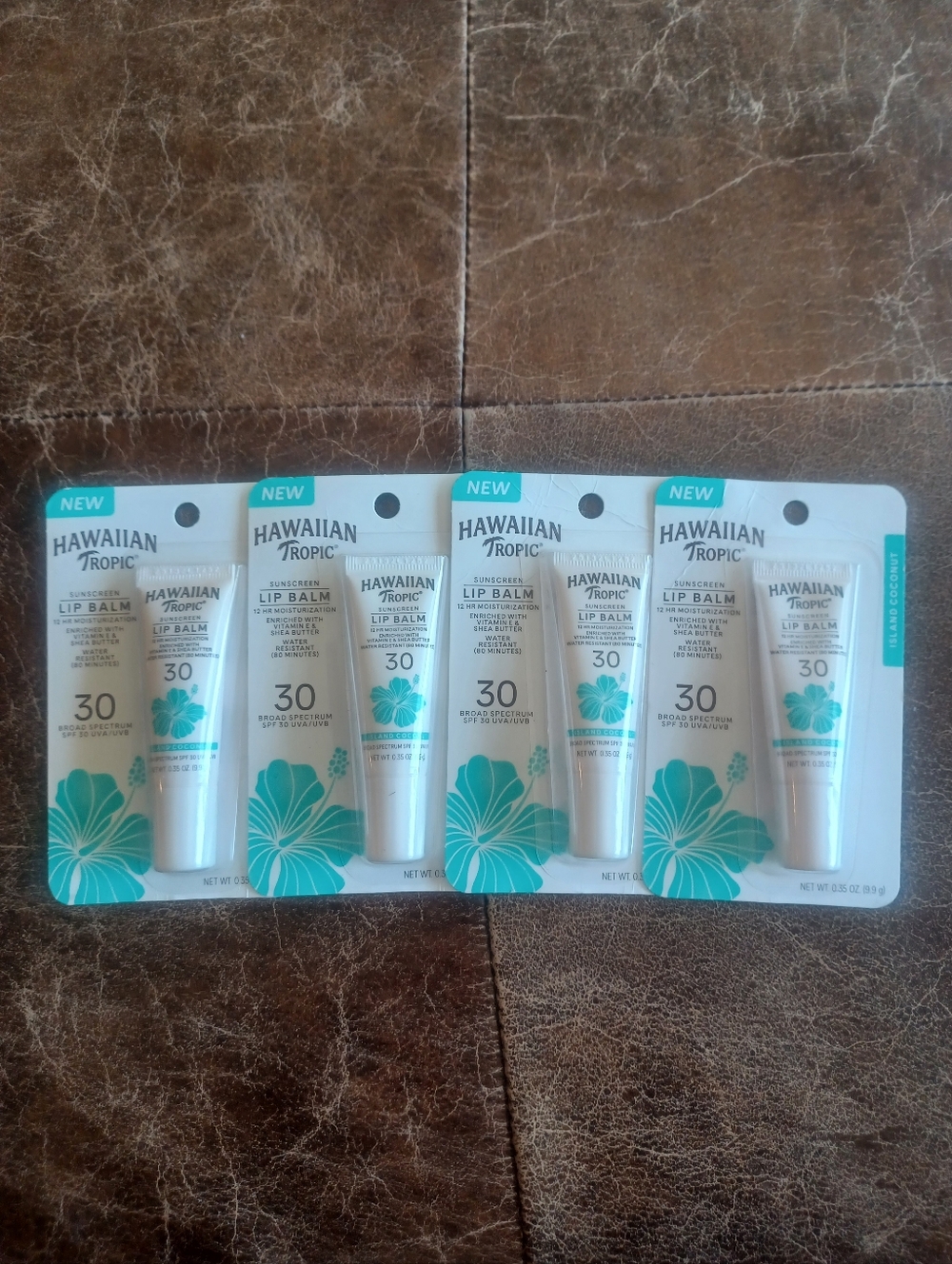 🌺🥥4 Hawaiian Tropic Island Coconut Lip Balm 0.35 OZ Sunscreen SPF 30 Exp 5/27